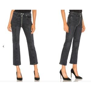 Rag & Bone Iver High Rise Jeans in Black Bain 26x27 (Tag 25) Zipper Moto $295